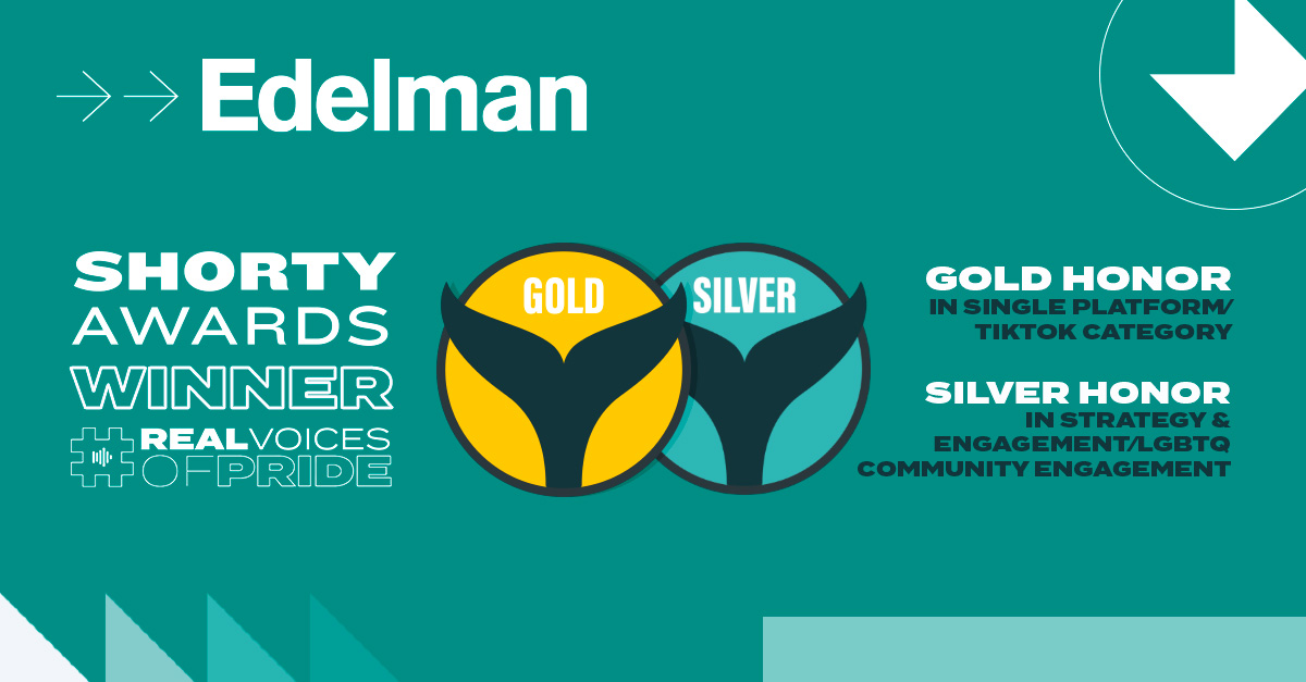 Edelman_Spain's tweet photo. ¡Nuestra campaña #REALVOICESOFPRIDE para la @FELGTBI lo sigue petando!🔥
Hemos ganado el oro y la plata en dos de las categorías de los @shortyawards y hemos sido nominados en la categoría #mobile de los premios Caples 2022.
#Edelproud #TrustMakers https://t.co/aodRdApmLS