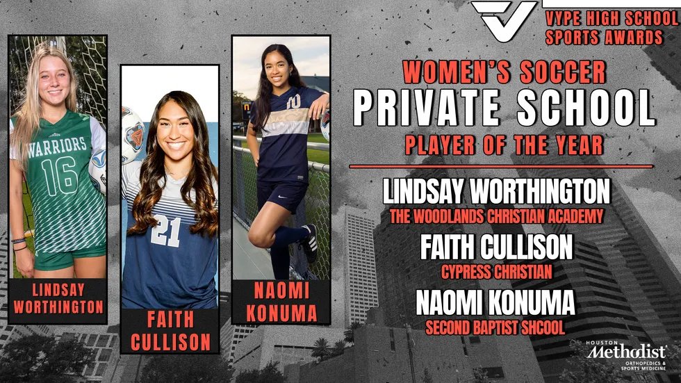 vypehouston's tweet photo. It is awards season here at VYPE! Here are the finalists for Private School Girls Soccer⚽️ Player of the Year presented by @MethodistHosp! Tune in to find out the Player and Team of the Year #VYPEAwards

WATCH: https://t.co/6JcYTnf5Ta https://t.co/ESiDdaLkXc