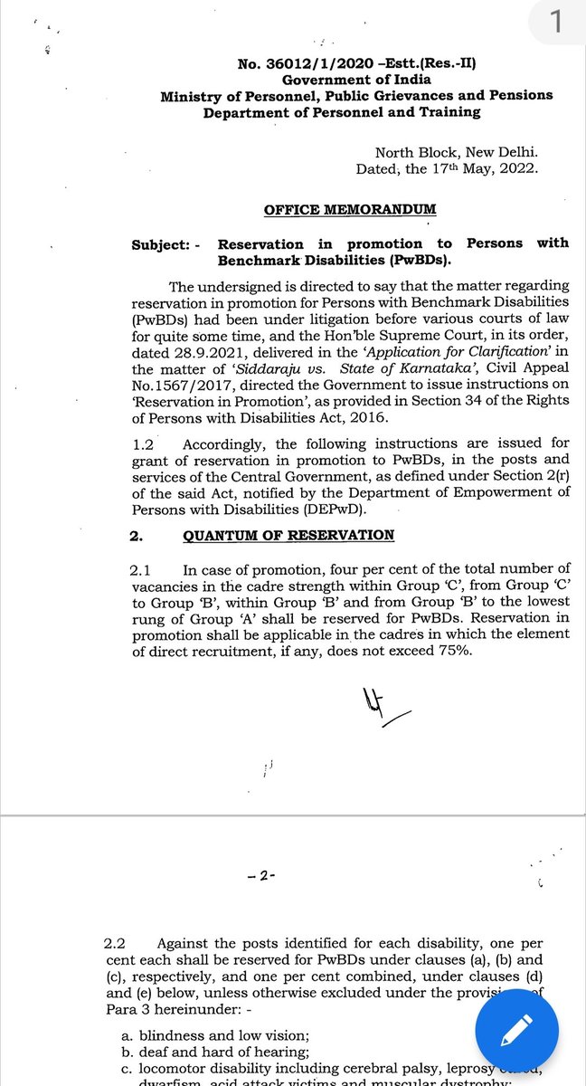 gyanant's tweet photo. Finally disabled get reservation in promotion even to Group A and B posts after prolonged litigation. Feeling good for playing a small role in the fight for the cause. https://t.co/yz91haWy19