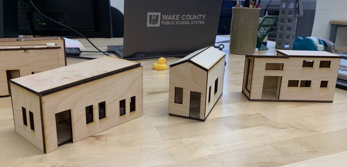 amycrump's tweet photo. Honors Architectural Drafting 3 using the Glowforge Laser Cutter to make scale models of their tiny house designs. ⁦@ApexHigh_CTE⁩ https://t.co/eBGHKl0Fxs