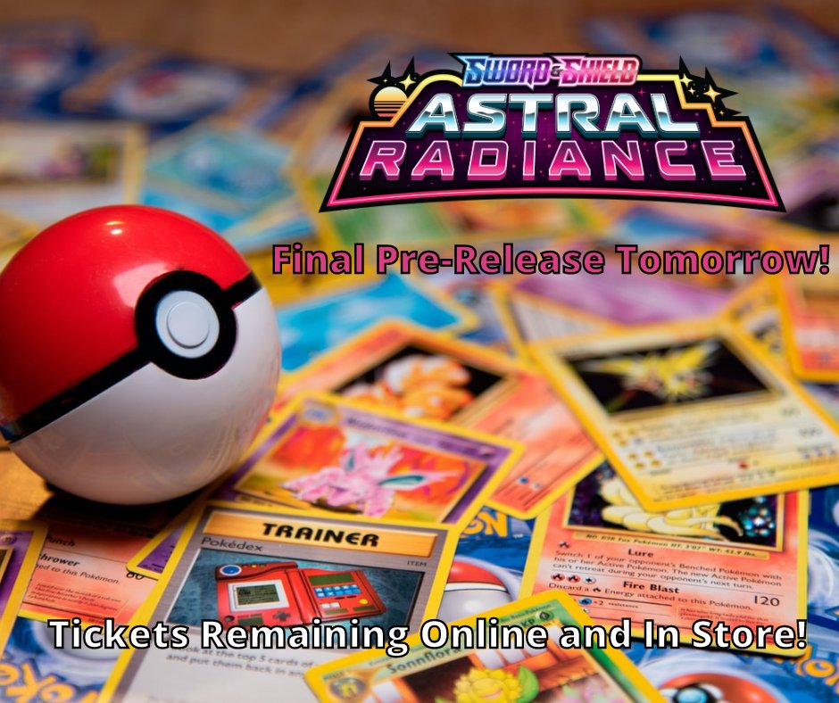 LazyDragonUK's tweet photo. We've had a few folks inquiring if they're still able to join us for an Astral Radiance Pre-Release. 

You've got one more chance - Tomorrow! 
Don't miss your chance to join us for a very special Wednesday Night Pokemon! 

Tickets: https://t.co/ldrvPq8ibR https://t.co/zIGz4ua6HZ