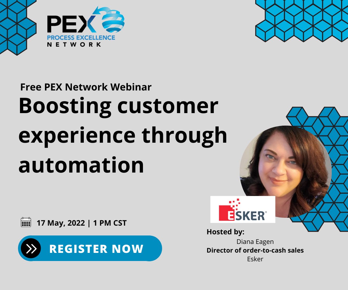 PEXNetwork_Team's tweet image. Join us shortly for our latest webinar 'Boosting customer experience through order management automation', hosted by Diana Eagen, Director of order-to-cash sales at Esker Inc.

Register your spot here➡️ bit.ly/37dytrp

#webinar #PEXNetwork #ordermanagementautomation #cx