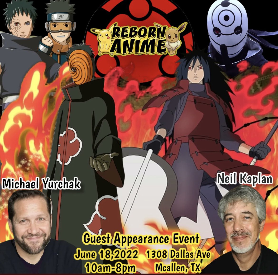 BanzaiKon's tweet photo. A reminder that @RebornAnime_1 will be having a special event on June 18th! go over to their page to purchase tickets to meet the amazing @MichaelMychak &amp; @NeKap #naruto #rgv #tx #anime https://t.co/32rFoVv4nt