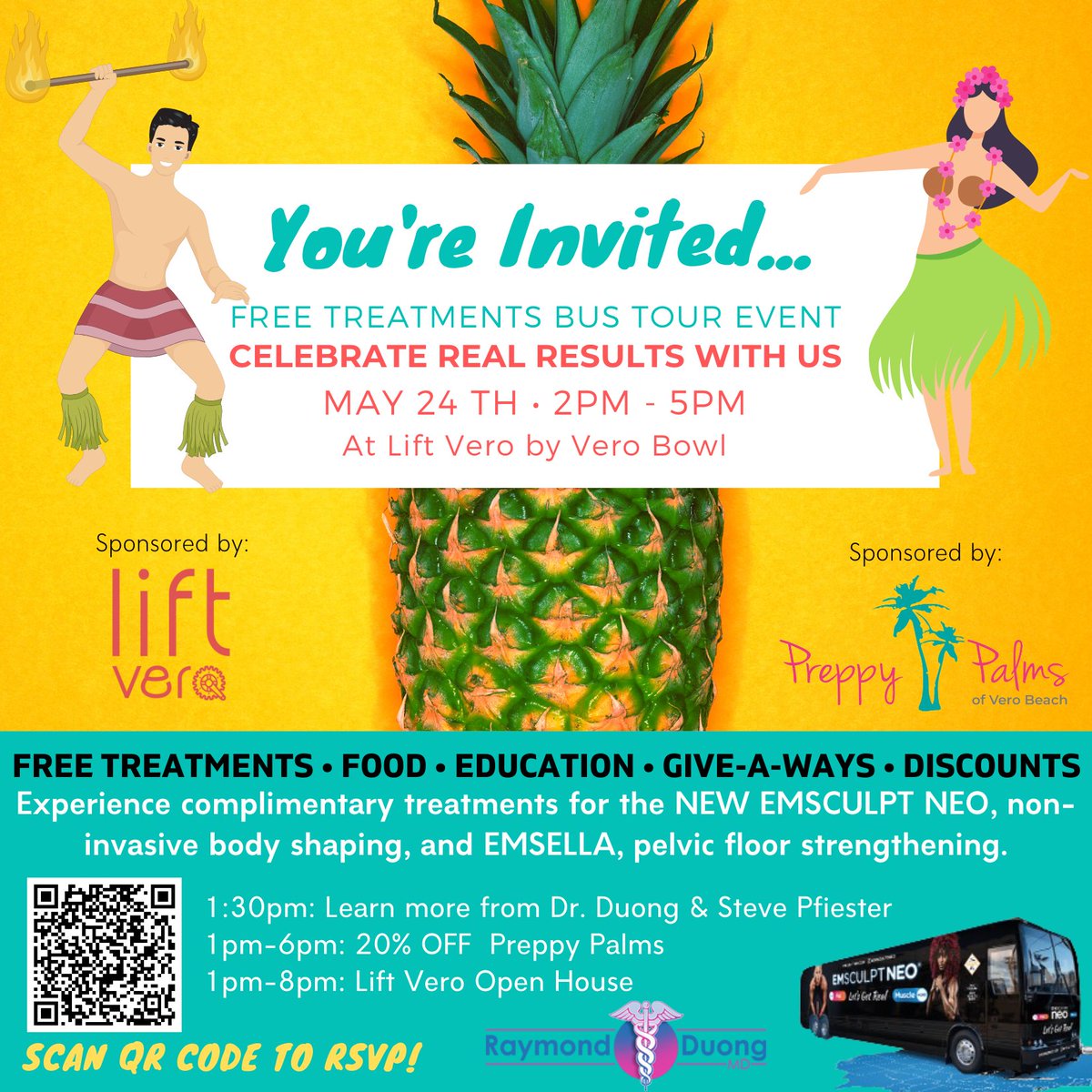LiftVero's tweet photo. BODY SHAPING EVENT MAY 24TH 2-5PM! The EMSCULPT Bus Tour is coming to Lift Vero thanks to Dr. Duong! FREE TREATMENTS, Mega Give-a-ways, Discounts, Shopping, Food &amp; More! Reserve your spot: https://t.co/BxP0EZvjtx https://t.co/TetEb0mChD