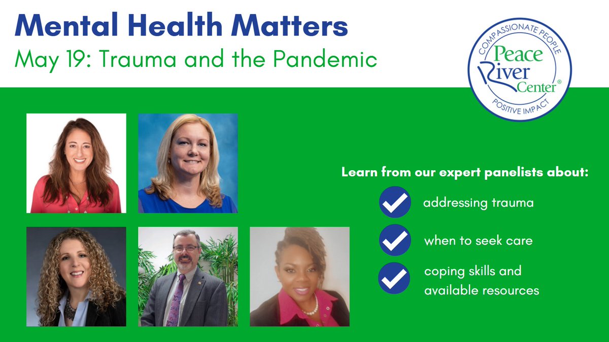 peacervrcenter's tweet photo. Trauma. The pandemic. Join us Thursday and find out what you need to know about those topics from our panel of mental health experts: https://t.co/s2CpI7Pq0R #MentalHealthAwarenessMonth https://t.co/adKRFoncm5