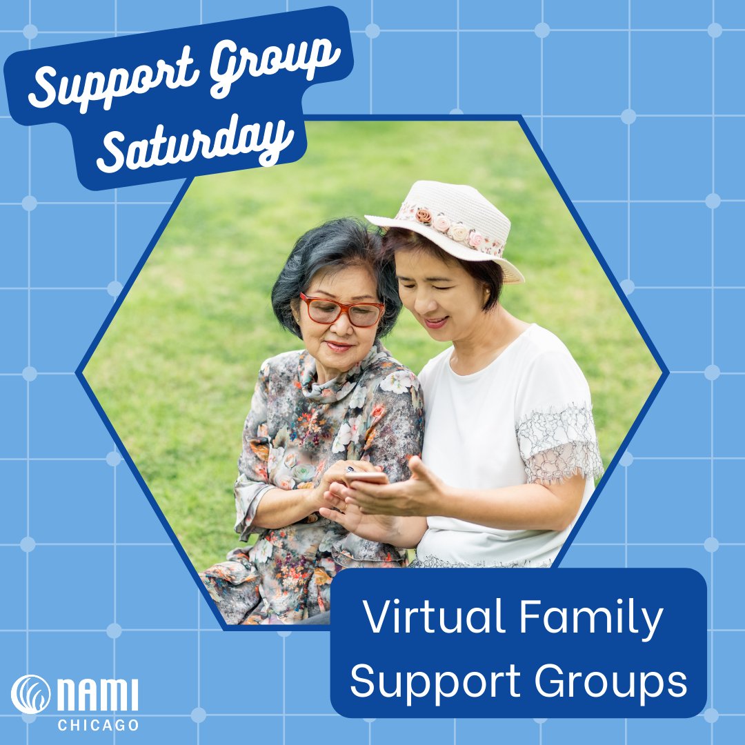 NAMIChicago's tweet photo. It's #SupportGroupSaturday! Did you know #NAMIChicago offers family support groups in both English and Spanish? These virtual groups are led by peers on their own #MentalHealth journeys, and are open to any adult family members of people living with a mental health condition. https://t.co/obQjSZLO5O