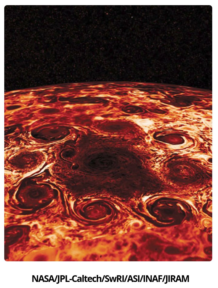 TheConjectural's tweet photo. @shannonmstirone This infrared image of Jupiter's north pole... I mean, wow! 

From https://t.co/BSr5qsaqRI by Scott Bolton, principal investigator for the Juno mission. Lots more pics here that are 🤩 https://t.co/QvaEJ8pbhS