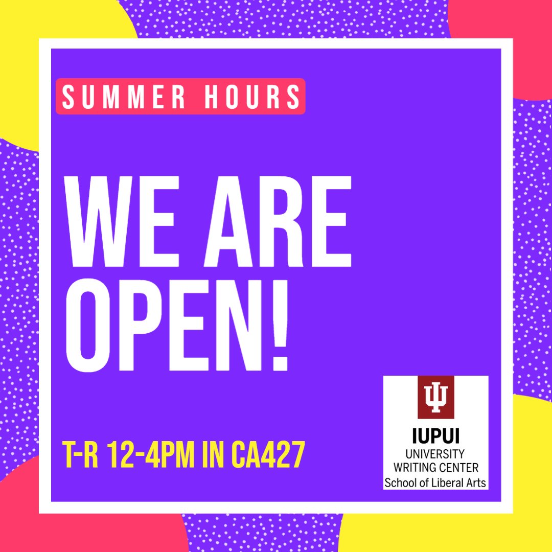 Hey <a href="/IUPUI/">IUPUI</a> <a href="/iupui/">IUPUI</a>  we are open for summer! We're vibing in CA427 with sunshine and plants and are excited to talk about writing with you! Visit our website to make an in-person or online appointment today! liberalarts.iupui.edu/programs/uwc #iupuiuwc #iupui #summerclasses