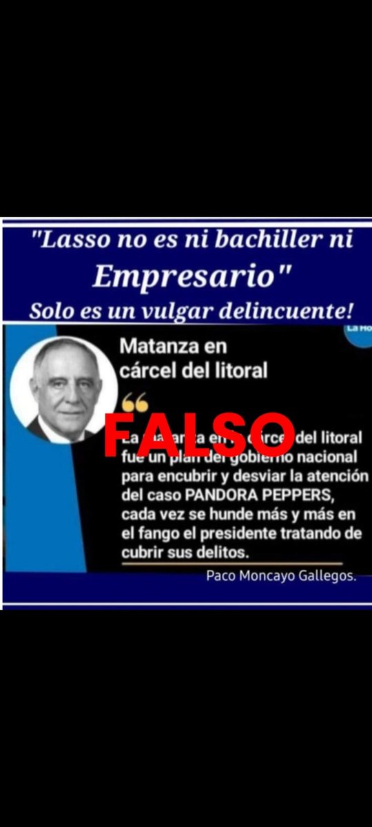 PacoMoncayo's tweet photo. FALSO. Basta de Fake news y mentiras. Revisar la versión digital de @lahoraecuador, el único lugar donde cuelgo mis columnas de opinión. 

FALSO👇👇👇👇👇 https://t.co/01pE6iaDwr