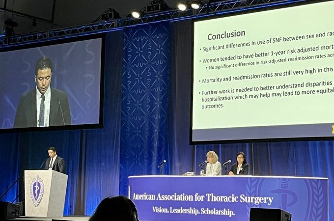 Incredibly grateful for this opportunity to present my research on disparities in SNF use after CABG at #AATS2022! Thank you <a href="/AATSHQ/">AATS</a> for this opportunity and  <a href="/MikeTPhD/">Mike Thompson</a> <a href="/GAilawadiMD/">Gorav Ailawadi</a> <a href="/stewartwjames/">James W. Stewart II, MD, MSc</a> <a href="/umichCVC/">U-M Health Frankel CVC</a> <a href="/UMichCTSurgery/">Michigan CT Surgery Residency</a> for their continued support and guidance!!