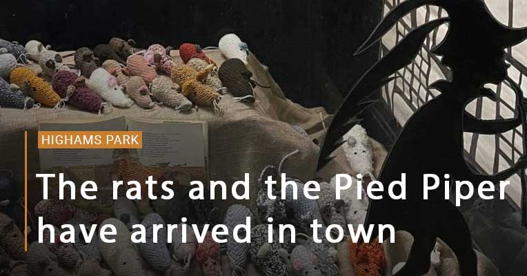 New window display at Hale End Library 🙌
Keep your kiddies safe, the rats and the Pied Piper have arrived in town. Mice and rats knitted by Mavis Jaques, houses painted by Jade Holt. 
👉bit.ly/3wknFS3 
#Community #Library #HighamsPark #Rats #Mice #PiedPiper