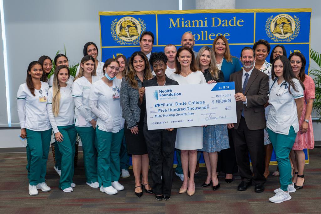 Nurses are the foundation of healthcare. Thank you to <a href="/HealthSFL/">Health Foundation of South Florida</a> for awarding <a href="/MDCollege/">Miami Dade College</a> a grant of $500,000 to support our nursing program. We share a commitment to growing the number of nursing graduates to ensure our community’s health and well-being. 
#MDCTogether #MDCMedical