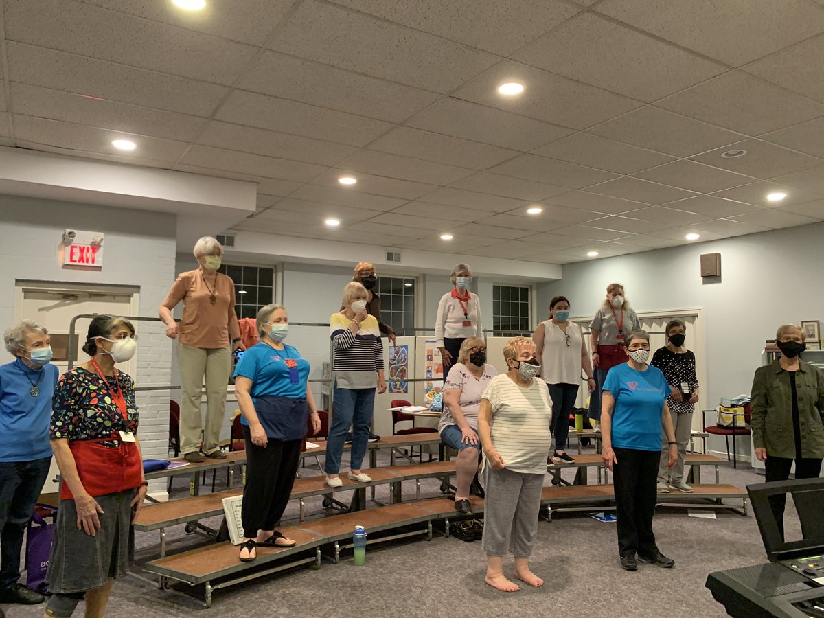 HOMchorus's tweet photo. Just another boring rehearsal pic, you think? WRONG! We were on risers last night!! Ok, this may seem boring to you, but this is our first time back on the risers since early March 2020! So we were super stoked! 😍🎶 https://t.co/xjlLNGIjb1