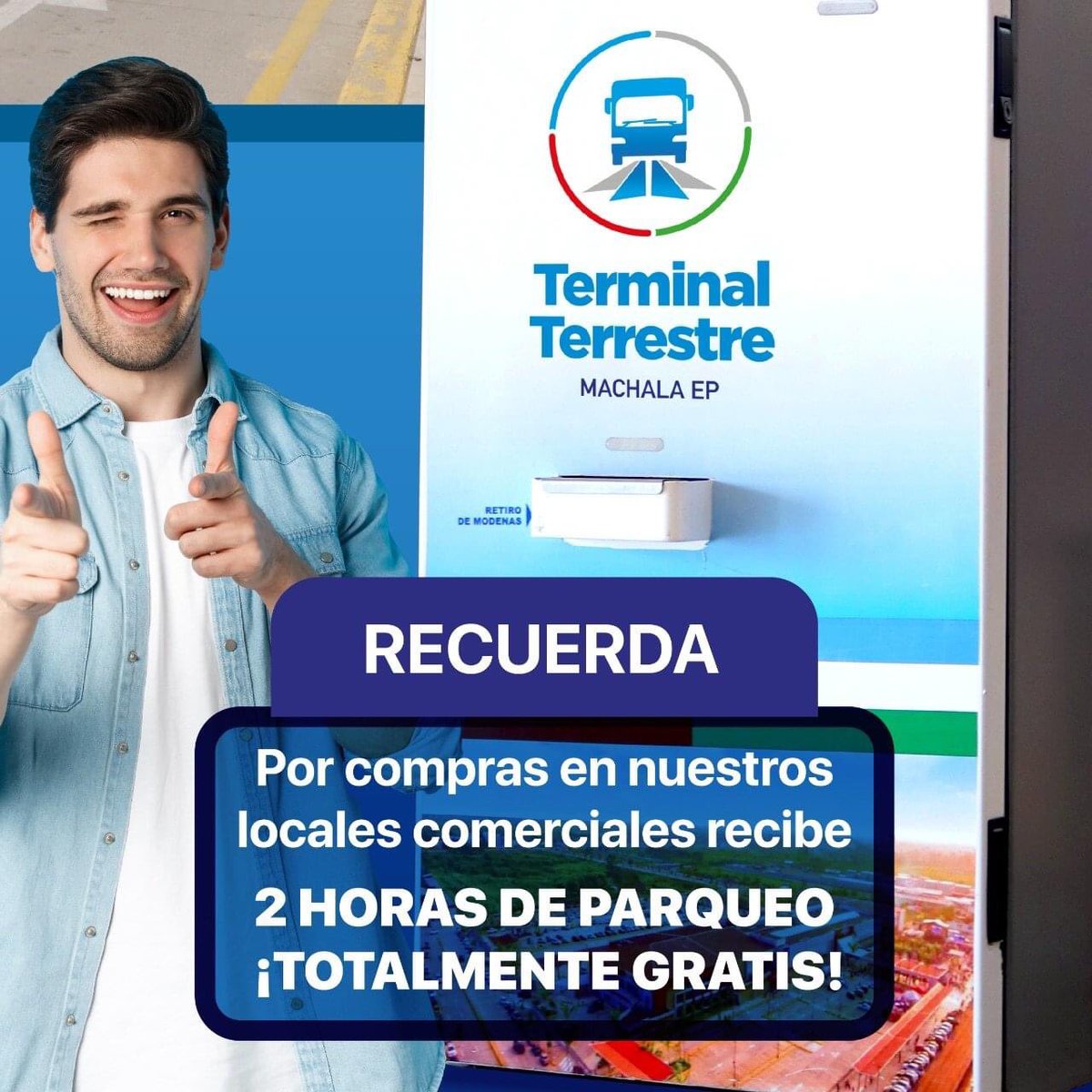 🔵SERVICIO DE PARQUEO 

Recuerda el Terminal Terrestre de Machala cuenta con un parqueadero amplio y seguro, además por tus compras te obsequiamos #DosHoras de parqueo totalmente gratis. 
No esperes más, te esperamos. 

#CentroComercial 
#TerminalTerrestreMachala