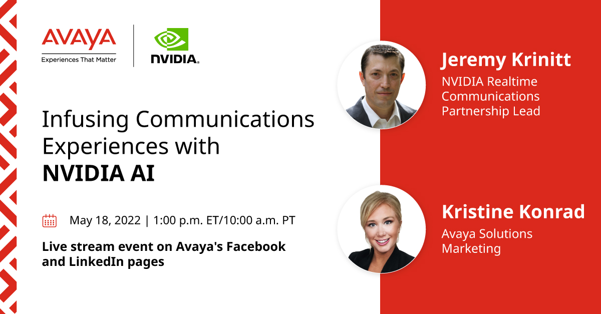 Join us tomorrow for a live stream event with <a href="/nvidia/">NVIDIA</a> Realtime Communications Partnership Lead Jeremy Krinitt &amp; <a href="/konrad_kristine/">Kristine Konrad</a> to discuss how their partnership is pioneering the use of #AI to increase the impact &amp; value of collaborative experiences. tinyurl.com/3h2zr2mw