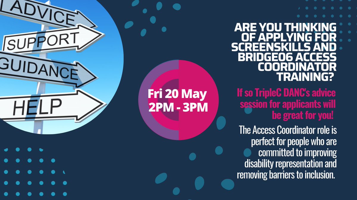 This week we have an Advice / support session for Access Coordinator Training applicants. Full details on the training and the advice session along with tickets to the session can be found on our Eventbrite: eventbrite.co.uk/e/advicesuppor… #accesscoordinator #training #triplecdancsession