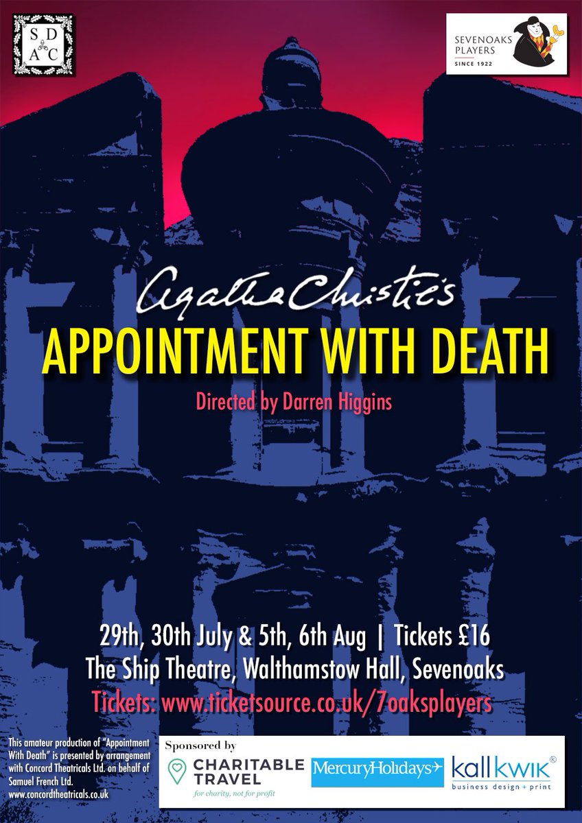 *TICKETS ARE ON SALE NOW*

Get out your diaries folks, because you’ve got an “Appointment With Death” and you don’t want to miss it! The box office is now open for our next production. All details are on the poster below: