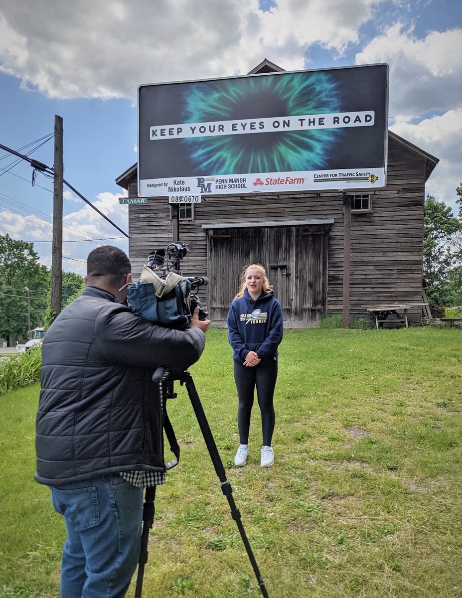 Penn Manor sophomore Kate Nickolaus is interviewed by Fox 43 News Tuesday afternoon about a safe-driving billboard she designed that now stands along Route 462, near Donnerville Road. Look for the story tonight! <a href="/fox43/">WPMT FOX43</a>