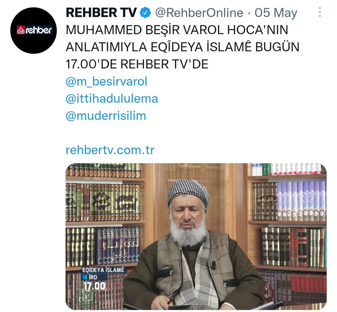 m_besirvarol's tweet photo. Dostlar! Bildiğiniz gibi Rahber TV'de Akaid ve Ahlak konularında kürtçe iki programım vardır. Bazen gün ve saatleri değişiyor. Şimdiki gün ve saatleri şöyledir: Edep ve Ahlak programı, Sali günü saat 16:00 Akaid ise, 17:00 dadir. Dostlarıma ve dostlarına tavsiye ediyorum. https://t.co/sMqUFPuE9S