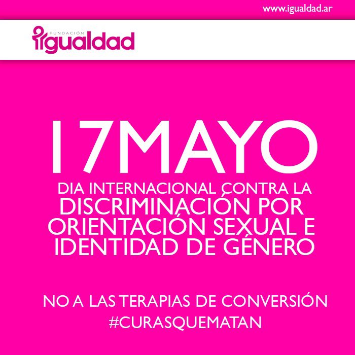 FundIgualdad's tweet photo. #17Mayo
En el día internacional contra la discriminación por orientación sexual e identidad de género desde la #FundaciónIgualdad decimos:
NO A LAS TERAPIAS DE CONVERSIÓN
#CurasQueMatan #TerapiasDeConversión #LGBTIQfobia #LGBTIQodio #Reconversos #LGBTIQ+ https://t.co/YrrzOKaQzX