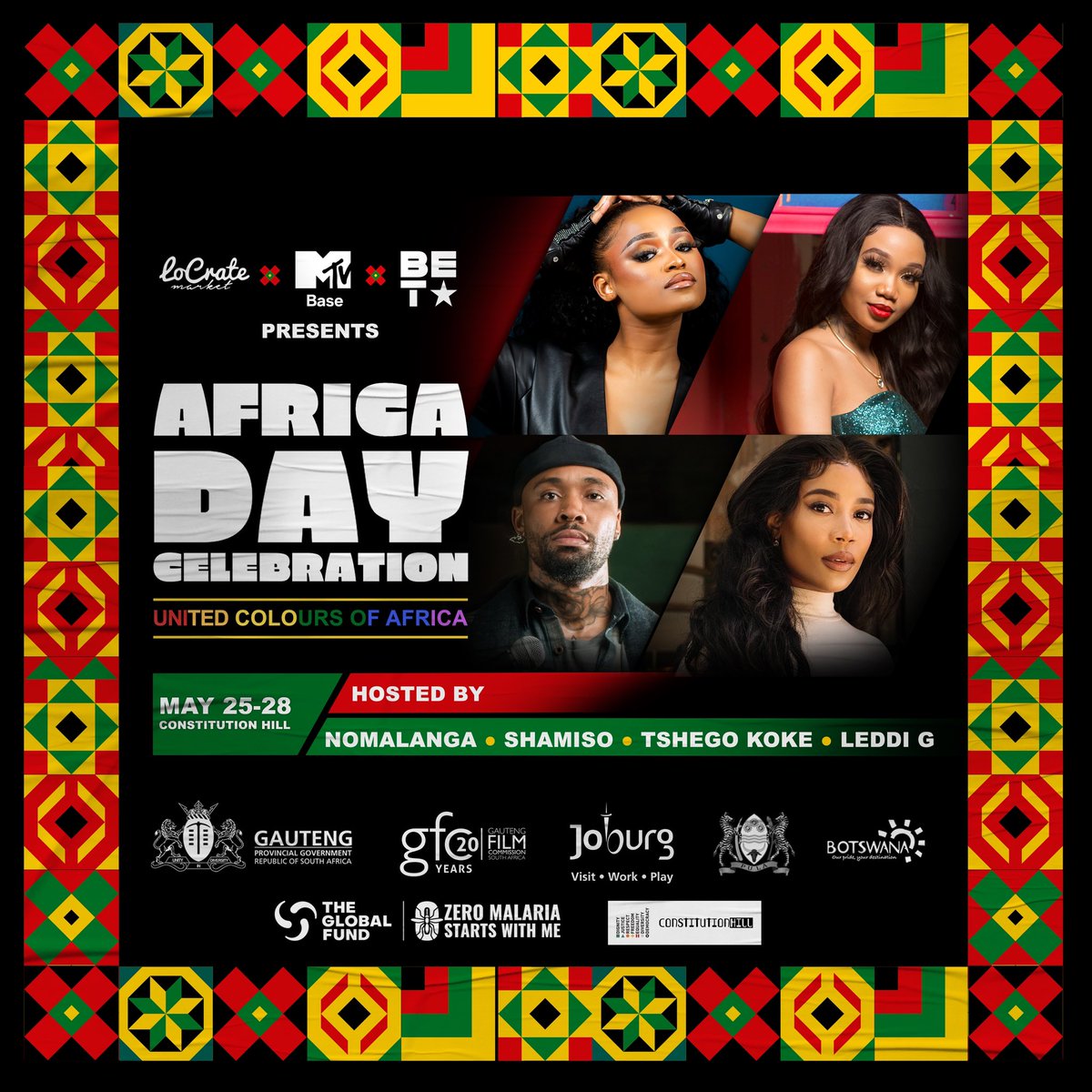 The Africa Day Concert 2022 is one not to be missed! Join me,  <a href="/RealNomalanga/">The Flame</a>, <a href="/TshegoKoke/">TshegoKoke</a> &amp; <a href="/Shamiso_/">Shameless.</a> at Constitutional Hill, Braamfontein on 28th May brought to you by LoCrate Market in association with BET Africa &amp; MTV Base

Tickets for #AfricaDay22 on sale at Quicket 🎟