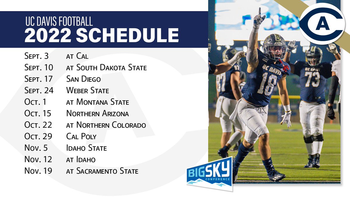 BigSkyConf's tweet photo. Aggie fans have an exciting 2022 slate coming up for @UCDfootball 👀 

#ExperienceElevated https://t.co/e92g9RzVJl