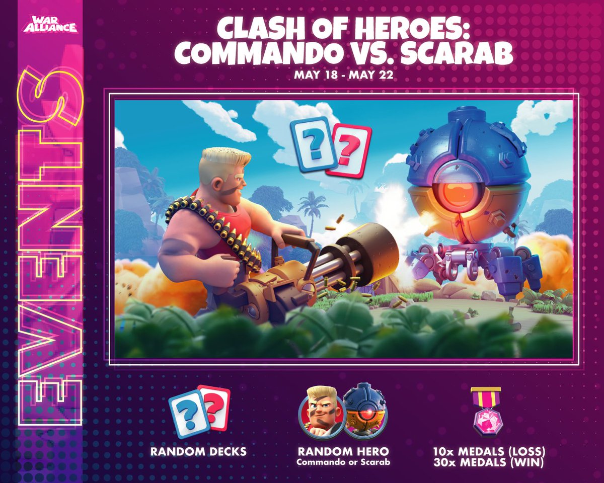 WarAllianceGame's tweet photo. Tomorrow, the latest #Event, Clash of Heroes: Commando vs. Scarab, kicks-off! Which Hero do you think will do best #TeamCommando #TeamScarab https://t.co/obV6Zyl4Qn