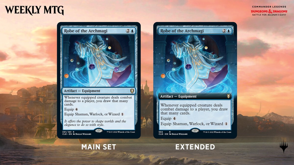 And the final #MTGBaldursGate card shown today: Robe of the Archmagi! This is an extremely rare item in D&D, coveted by and only useful to arcane spellcasters for its power. It's design And the final #MTGBaldursGate card shown today: Robe of the Archmagi! This is an extremely rare item in D&D, coveted by and only useful to arcane spellcasters for its power. It's design