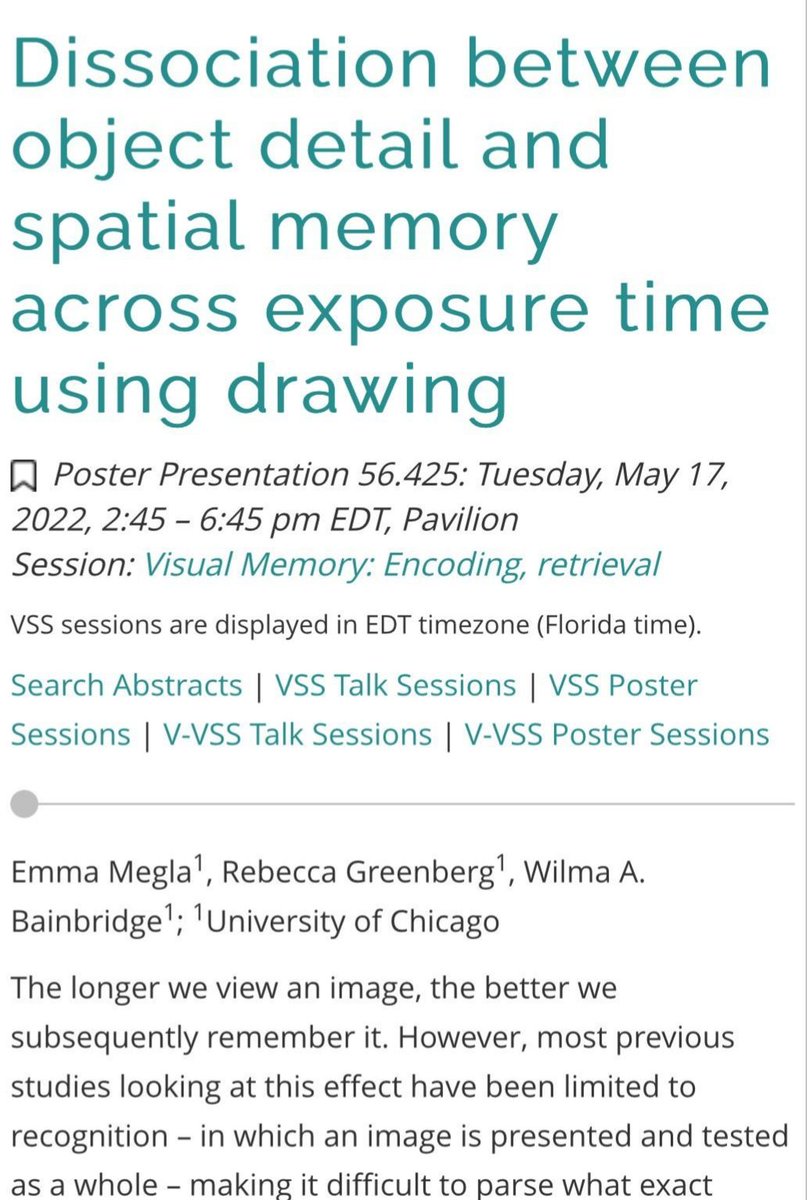 How do our visual memory representations get built up as we view an image? To find out, come check out my #VSS2022 poster today with <a href="/WilmaBainbridge/">Wilma Bainbridge</a> where we use drawing to look at this question! 🖍 Poster #56.425 in the Pavilion from 2:45-6:45pm!