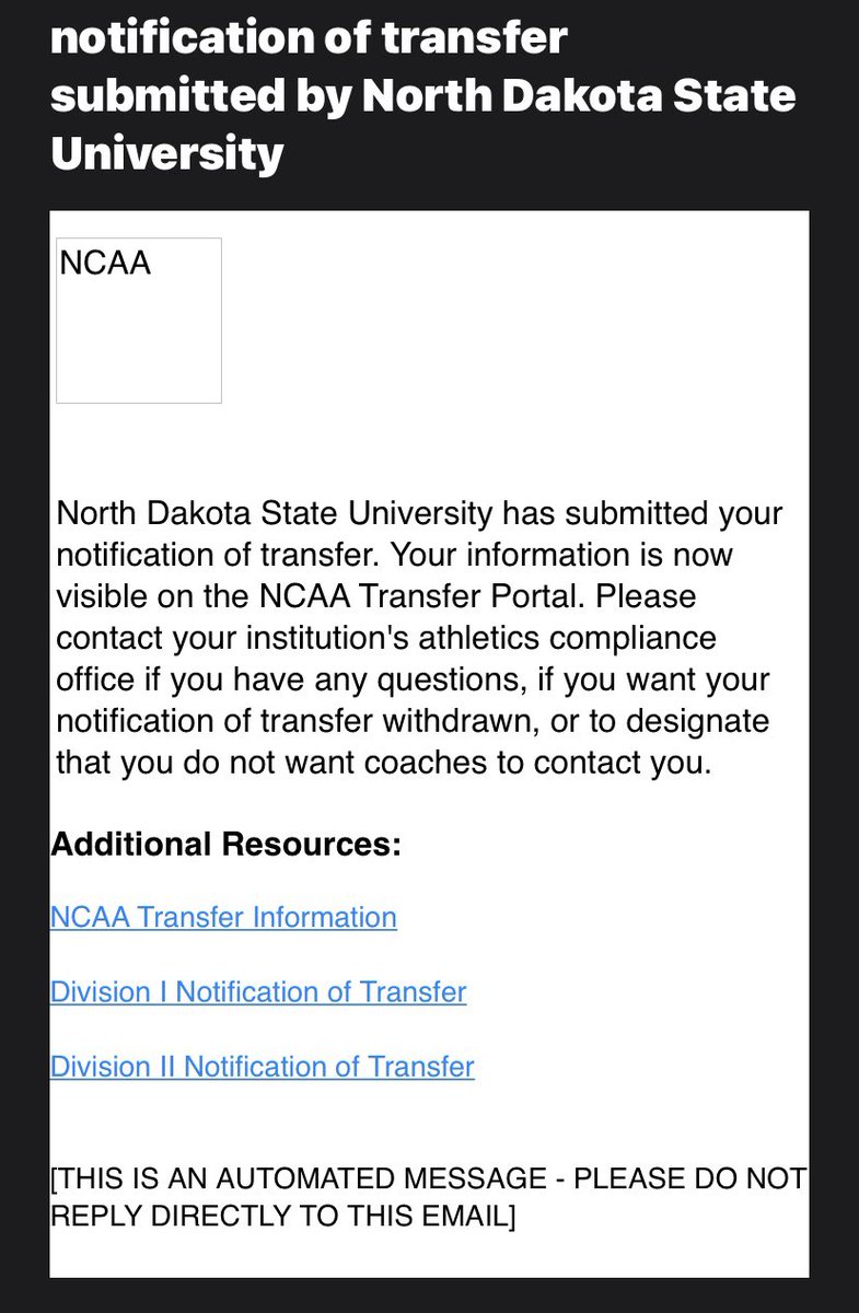 I want to thank North Dakota State University for allowing me to continue my academic and baseball career. I also want to thank everyone that has helped me along the way. With that being said, I have entered the transfer portal and I am looking forward to what the future holds.