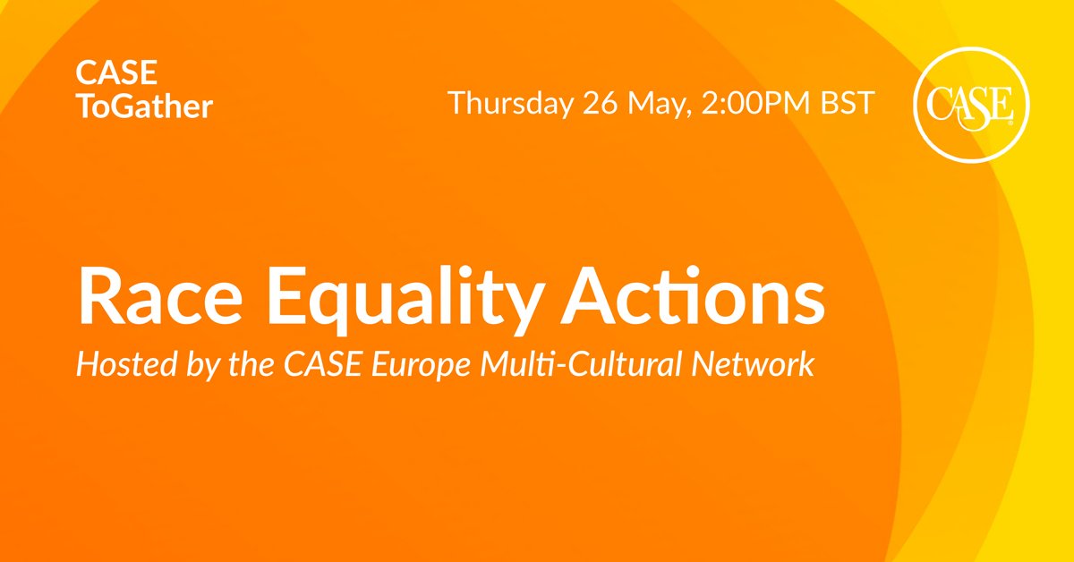 CASE_Europe's tweet photo. Register for our free upcoming ToGather discussion, Race Equality Actions on Thursday 26 May: https://t.co/HZkkjT06Xq

We will share an overview of results from the CASE UK DEI&amp;B survey, and welcome speakers from the sector to discuss their race equality initiatives. https://t.co/TTgjgidg6V