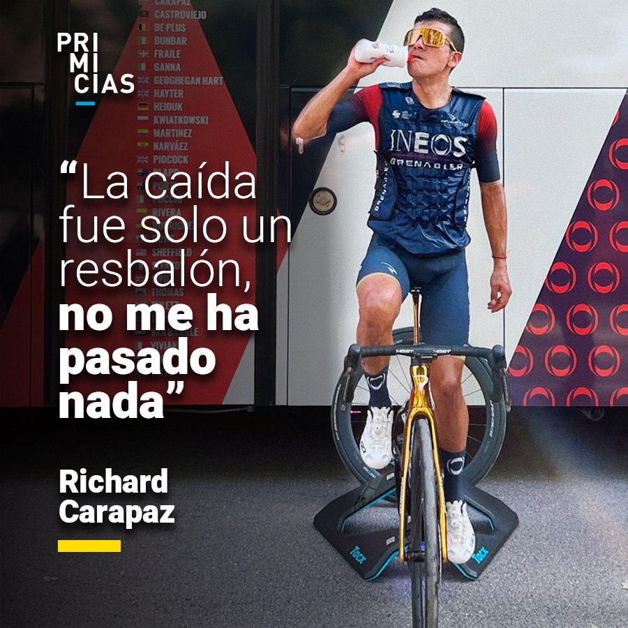 Primicias's tweet photo. #ElDeporteQueQueremos | 🚵‍♀️ El ecuatoriano @RichardCarapazM sufrió una caída en la Etapa 10 del @giroditalia, pero se recuperó y peleó por la victoria. Escuche sus declaraciones 🎙️. » https://t.co/HG0PZl23nt https://t.co/bkwMhKGATQ