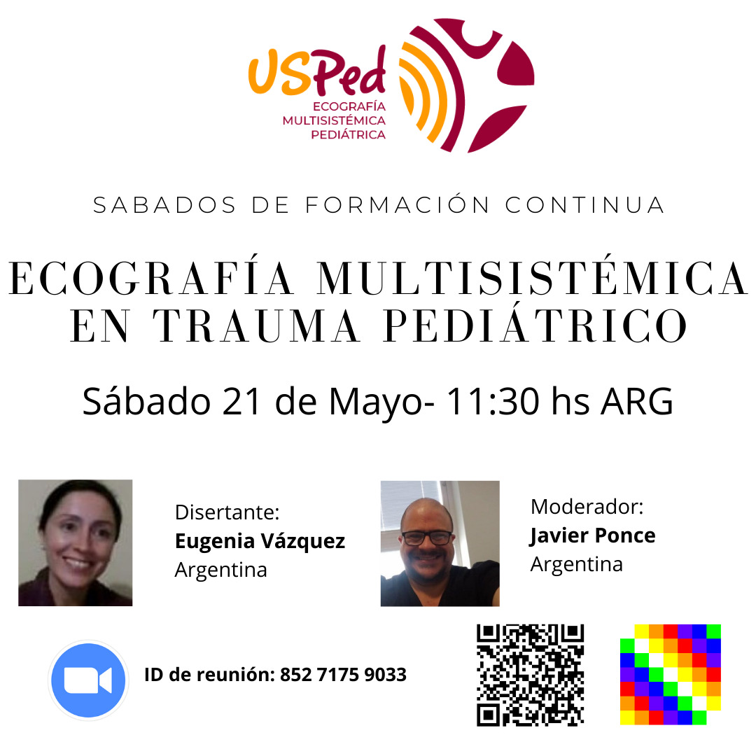 Sábados de #POCUS:
Tema: Ecografía en #Trauma Pediátrico. Muchas causas de trauma, y una herramienta a considerar.
🔊🚸⏳

Ponente: <a href="/VazquezEugenia/">Eugenia Vazquez</a>🇦🇷
Coordinador: <a href="/javierponce76/">Javier Ponce</a>🇦🇷

Sábado 21 de Mayo:
🇦🇷🇧🇷🇨🇱🇵🇾🇺🇾 11:30
🇧🇴🇨🇺🇻🇪 10:30
🇨🇴🇪🇨🇲🇽🇵🇪 09:30
🇭🇳 08:30

¡Insonar Juntos! #PedsICU