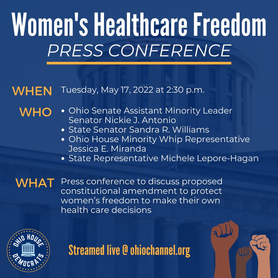 TODAY at 2:30pm! <a href="/JessicaEMiranda/">Jessica E. Miranda</a> <a href="/MLeporeHagan/">Michele Lepore Hagan</a> <a href="/nickieantonio/">Nickie J. Antonio</a>
<a href="/SenSWilliams/">Sandra Williams</a>

All people should have the freedom to make decisions about their bodies and health care.

Watch live at ohiochannel.org