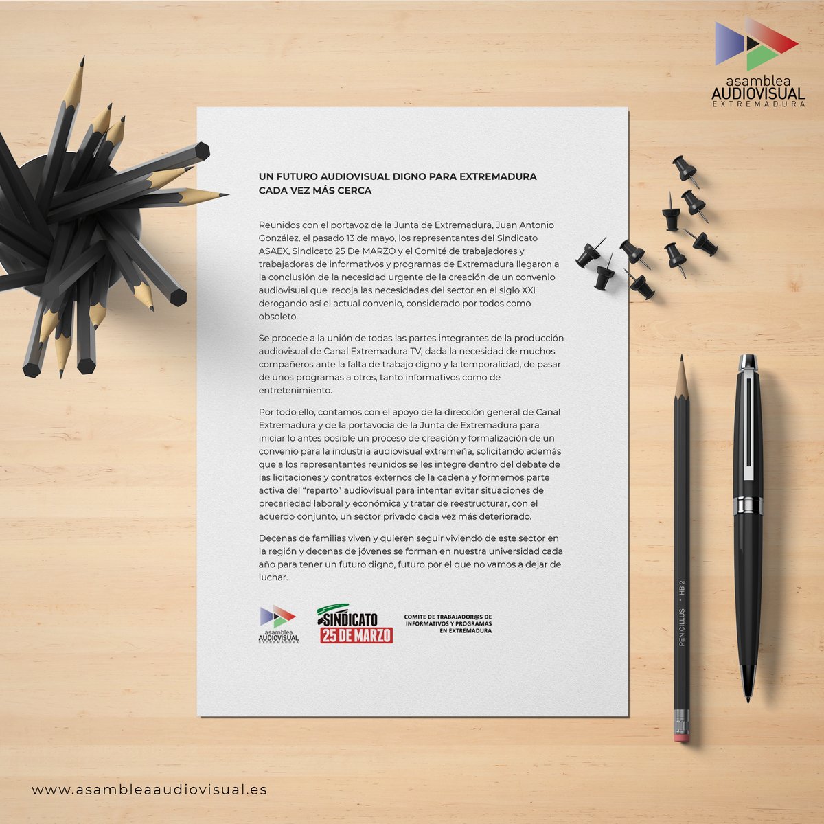 SindicatoASAEX's tweet photo. Un futuro audiovisual digno para Extremadura cada vez más cerca.
Más info: https://t.co/eXmKlh6iHT
#SindicatoASAEX #ASAEX #JuntaExtremadura #CEXMA #Televisión #ConvenioAudiovisualDeExtremadura https://t.co/8IhGWOjwOC
