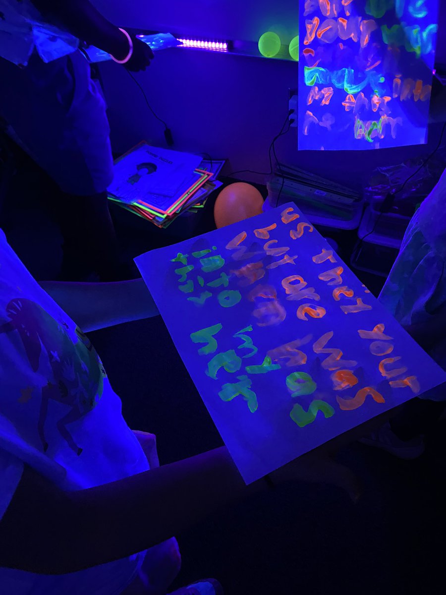 Miss_Barbati113's tweet photo. Today’s theme- glow in the dark day! Yes, I did buy black lights for the classroom! https://t.co/1pJFjWzR9X
