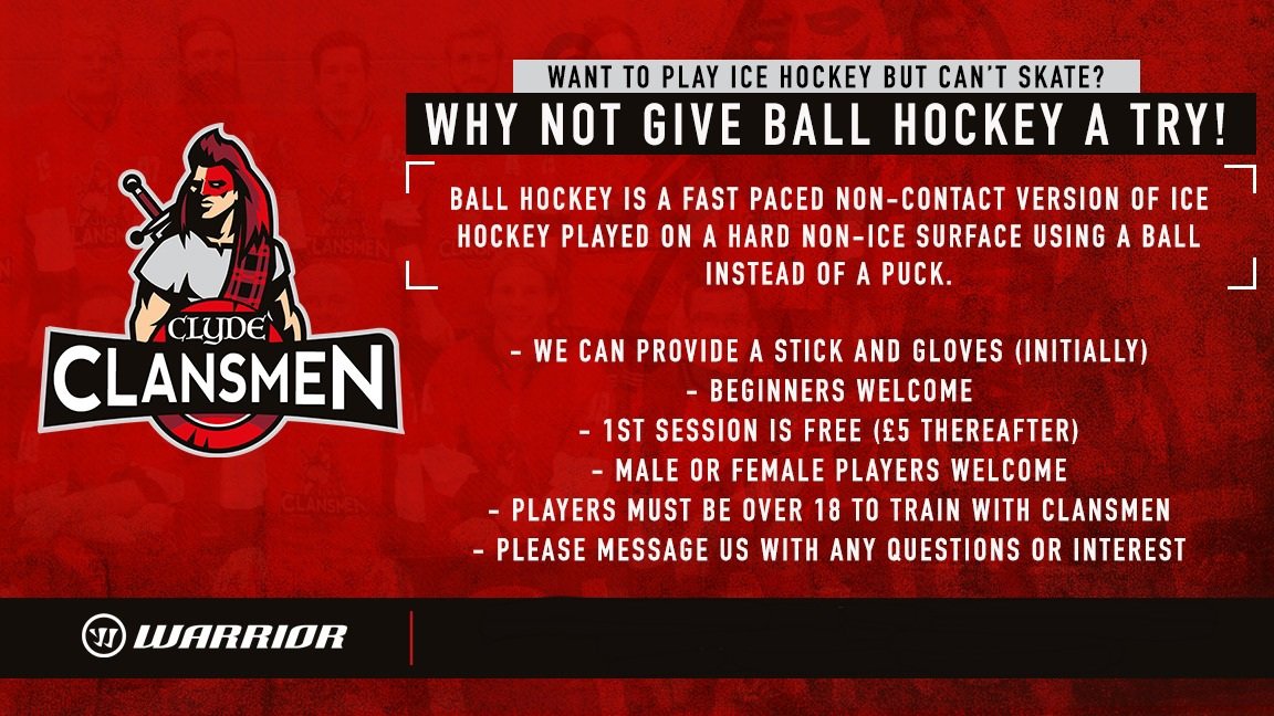 ClydeClansmen's tweet photo. 🖤❤ TUESDAY TRAINING ❤🖤

Thinking of giving ball hockey a go? Training is on TONIGHT drop us a DM if you fancy coming down! First session is free and we can provide equipment 

#montheclansmen ⚔️ https://t.co/I4XnDjSpwG