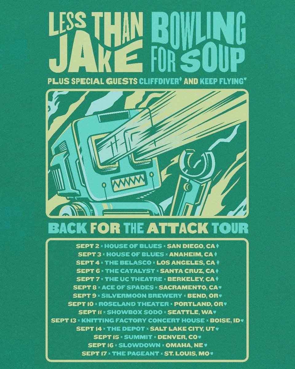 cliffdiverOK's tweet image. HAPPY TO ANNOUNCE we’ve added more dates with @LessThanJake and @bfsrocks + @KeepFlyingBand!! we’re coming to california baby 😭🤘🌴