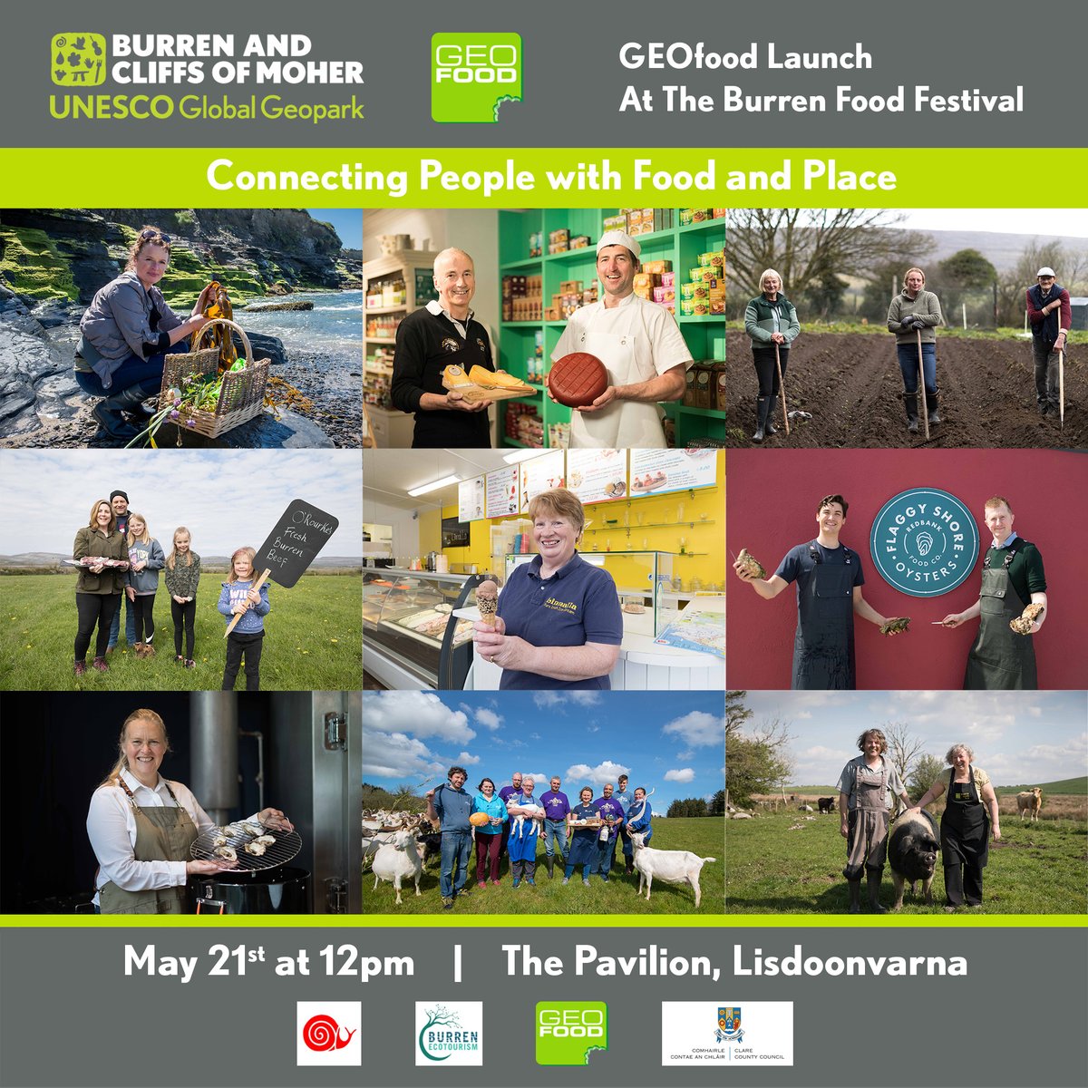 BurrenGeopark's tweet photo. Come along to The Pavilion, Lisdoonvarna on Saturday for the launch of GEOfood at the #BurrenSlowFoodFestival2022. GEOfood is a brand for UNESCO Global Geoparks that aims to connect people with the place through locally produced food.
#GEOfood #Geopark #VisitTheBurren #VisitClare https://t.co/EUbOIMrIJ6