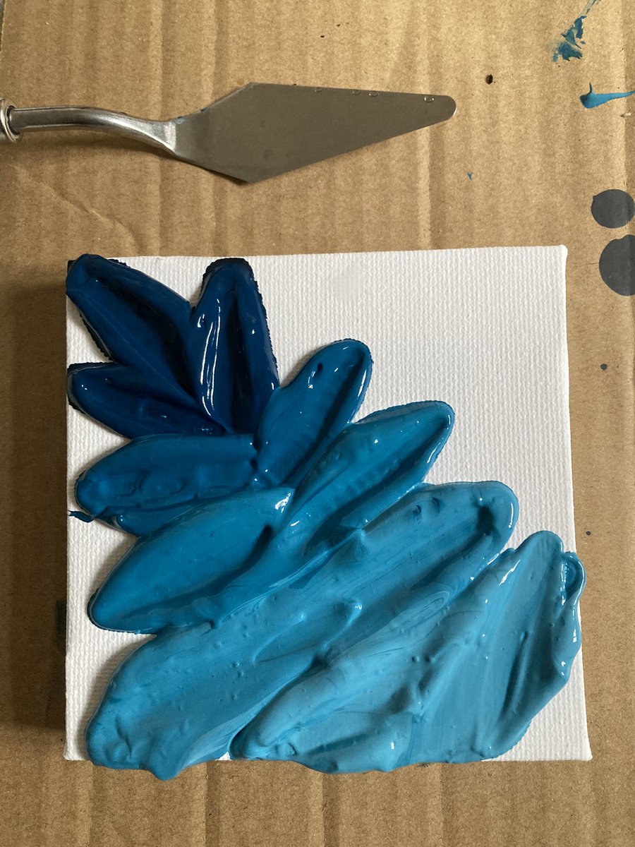 RacheJ's tweet photo. Tried some #acrylicpainting but not #pouringpaint I used #heavybody and a palette knife. I haven’t got modelling paste or plaster so this is literally just paint screwed up the bottom but for a first attempt it’s ok - any #acrylicartists #texturedpaint peeps got any tips? https://t.co/vJDLd1B2zF