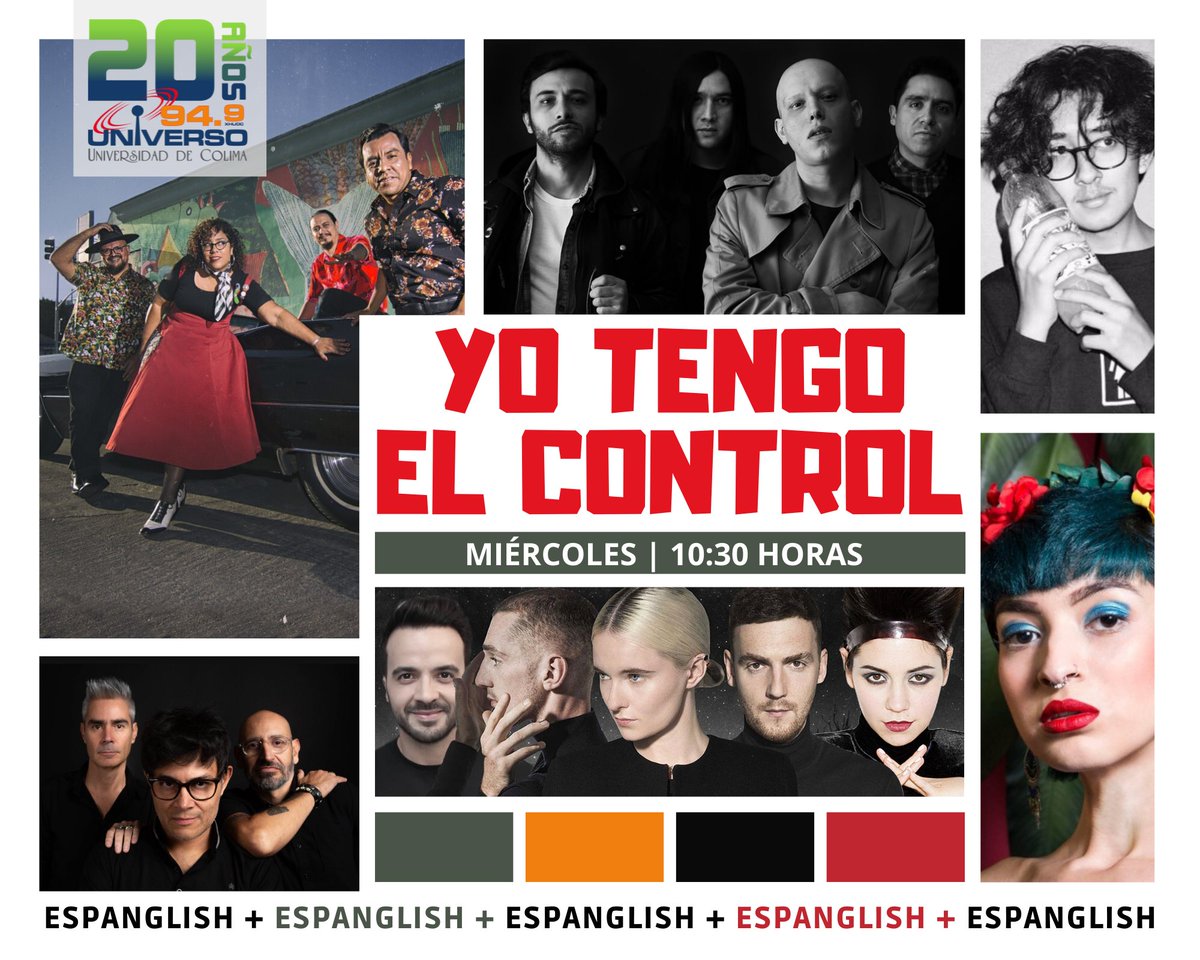 UNIVERSO949's tweet photo. Acompáñanos hoy a las 10:30 de la mañana en #YoTengoElControl, porque te estaremos presentando rolas que se relacionan con el "espanglish"  una realidad lingüística donde personas hispanas radicadas en Estados Unidos, se sienten cómodos. 
➡ https://t.co/kgewsOmWvm https://t.co/c6lAsnnTJx
