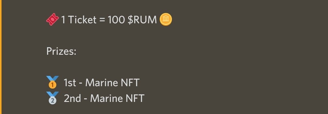dopepirates's tweet photo. Ahoy Crew!!!

We currently have a Marine raffle live with 2 NFTS up for grabs.

Each ticket cost 100 $RUM

To find out how to enter visit
https://t.co/Jp0nEd5UlZ

If you need some more $RUM buy some here:
https://t.co/JP6vH7wzqd https://t.co/rkedneQ7jr