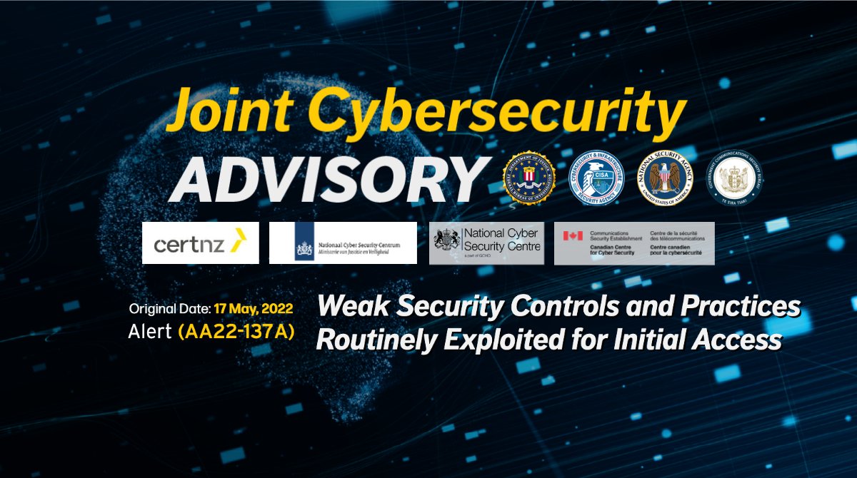 Bad #cyber actors routinely exploit poor #cyberhygiene practices to gain entry into your systems! Our #CybersecurityAdvisory (cowritten by the U.S., Canada, New Zealand, the Netherlands, and the U.K.) shares #cybersecurity best practices for your networks. go.usa.gov/xutuJ