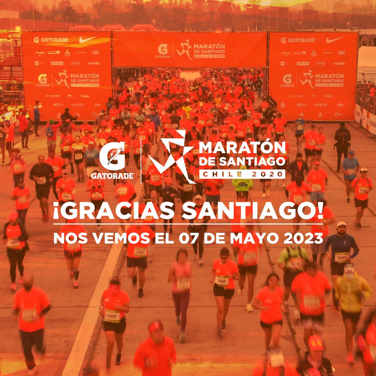 ¡Muchas gracias a tod@s quienes se sumaron a la fiesta deportiva que fue el #GatoradeMaratónDeSantiago2020 🏃‍♀️! 
Si ya estás soñando con la próxima edición, anota la fecha desde ya en tu calendario 🤩: ¡Nos vemos el 7 de mayo de 2023! 
Las inscripciones se abrirán en Septiembre 😉