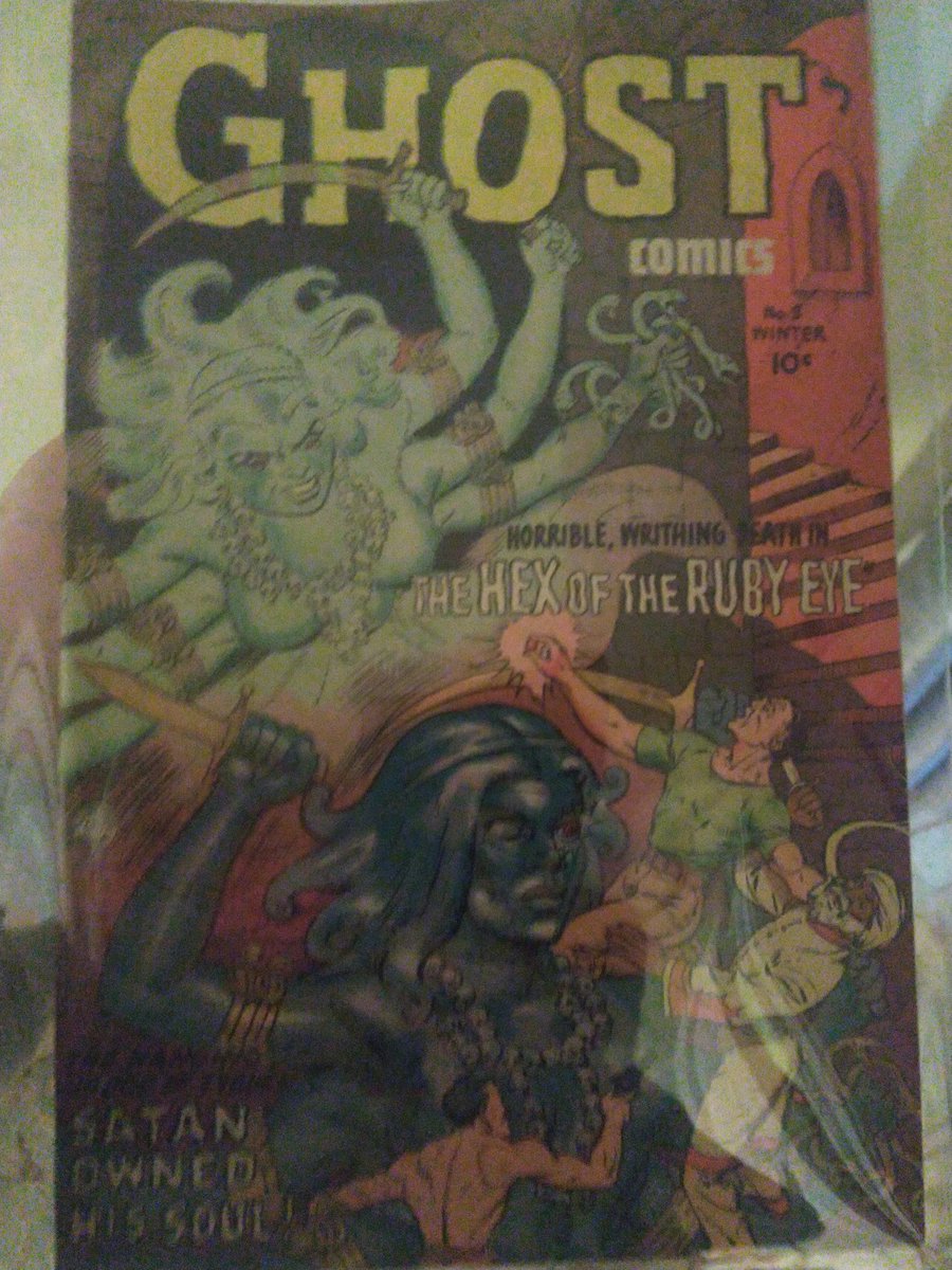 sittinglynx's tweet photo. @Faustuszero @1JohnLivesay @FrankiePaul64 @ksfphd @aaronlopresti @AaronMeyers @TheComicSource @thecomicroom @StashBrosComics @DaveTho55529017 @comic_ci_tizen @Superjerry13 @Big5Army @ComicBookPaper Thank you. I've been a silver surfer fan forever. I actually had 2 complete runs, including 2 FF4 #48s at 1 point, but this was victim of pilferage. Not quite black but a dark cover, here's another book I'm proud of &amp; my only golden age gem. Ghost Comics by Fiction House #5, 1952 https://t.co/dH1VhZGilx