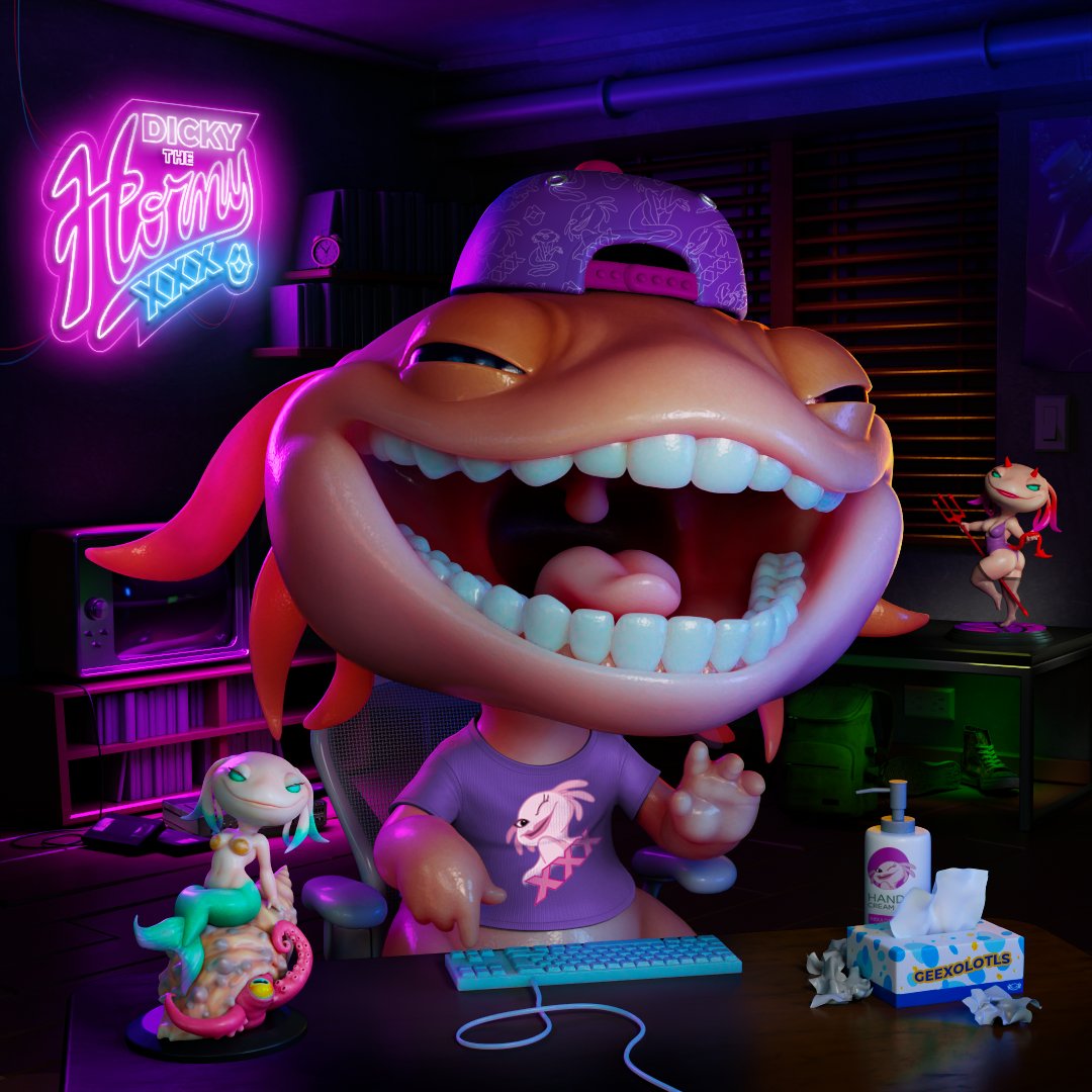 geexolotls's tweet photo. Okeey, very funny guys...who let Dicky out? 

Wanna guess what this #Geexo is browsing through? (Like if there weren't enough clues, sorry, #Geexolotls trademarked clues already)

Who named this dude? And you're angry your name is Chad.

#NFT https://t.co/pql7Eqvth8