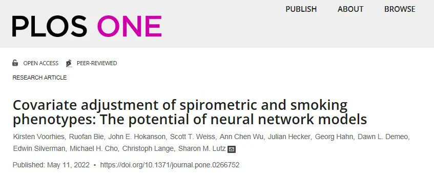 PROMoTeR_DPM's tweet photo. New Article! " #Covariate adjustment of #spirometric and #smoking #phenotypes: The potential of #neural #network #models" Co authored by @PROMoTeR_DPM Members, Kirsten Voorhies, @Asthma3Ways, & Sharon Lutz is published in @PLOSONE https://t.co/Or5AbL33lt https://t.co/dKzgJTHVTl