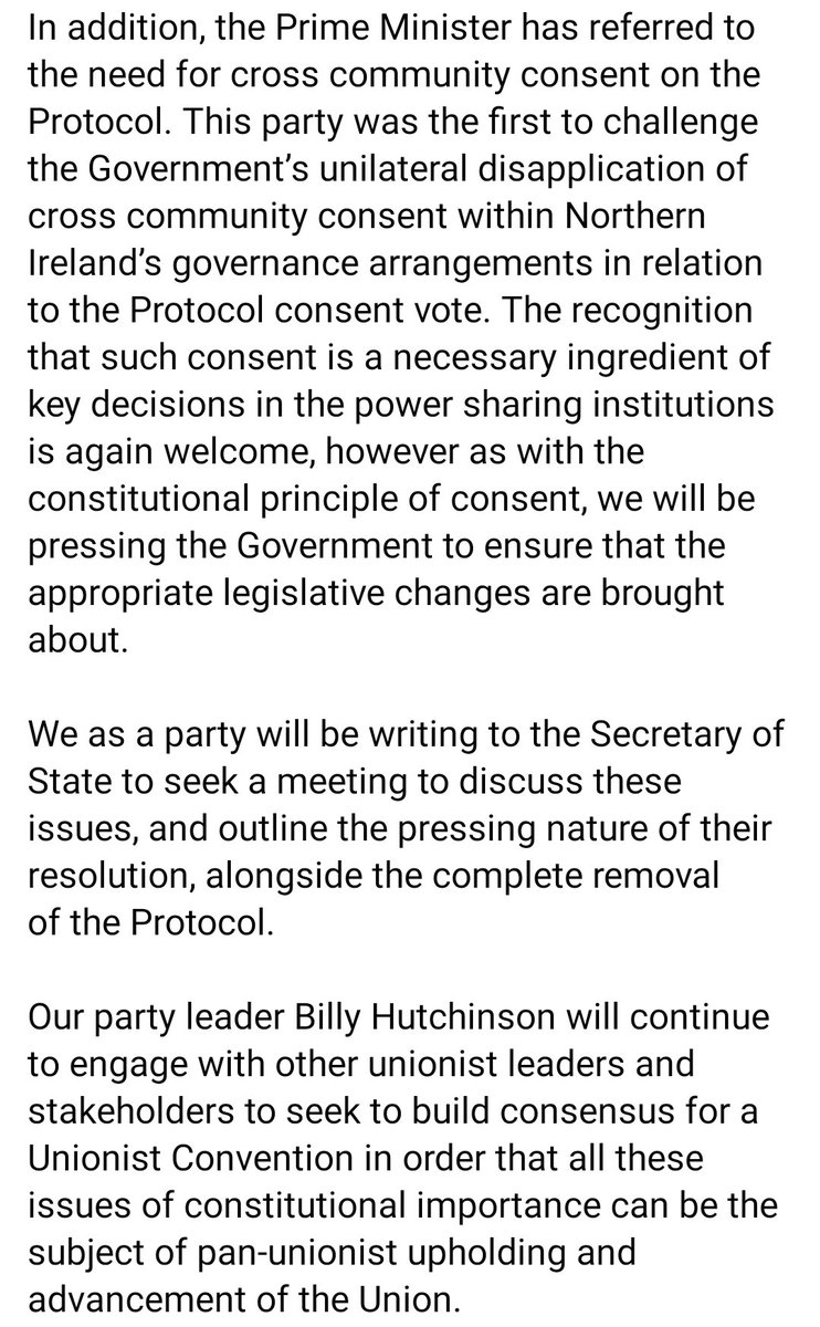 OfficialPUP's tweet photo. We welcome both the Prime Minister’s acknowledgement of the consent principles and Foreign Secretary Liz Truss' stated commitment of "rebalancing the Belfast Agreement" which has been the position held and repeatedly called for by the PUP since the Protocol's imposition. https://t.co/gsvYAdTK7u