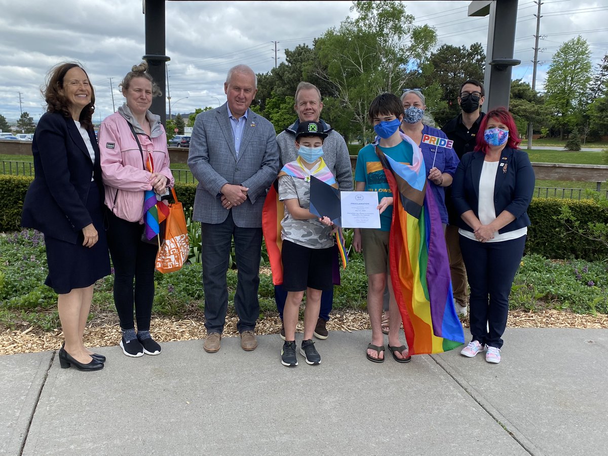 _donmitchell's tweet photo. Raising the Pride Progress flag today at @TownofWhitby  and at the @RegionofDurham for International Day Against Homophobia, Transphobia and Biphobia. Together we can raise awareness of the discrimination faced by the 2SLGBTQ+ community members. https://t.co/7tsqp3UZ9U