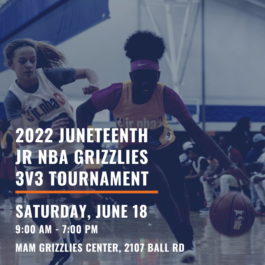 We are excited to partner with the @memgrizz and @MemGrizzYouth to host the Juneteenth Jr NBA Grizzlies 3v3 Tournament! 🏀🏆 For more information or to register a team, please visit mamsports.org/juneteenth.